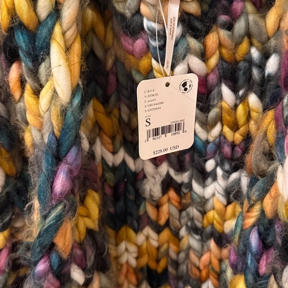 Free People Twilight Vest Chunky Multi Colored Knit Blue Gold Green Purple